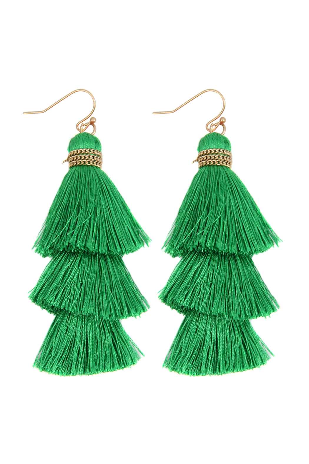 Three Layered Thread Tassel Hook Earrings