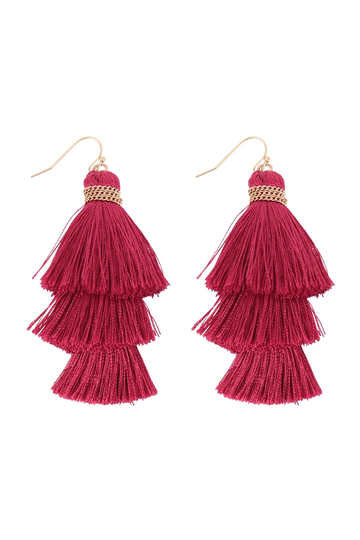 Three Layered Thread Tassel Hook Earrings