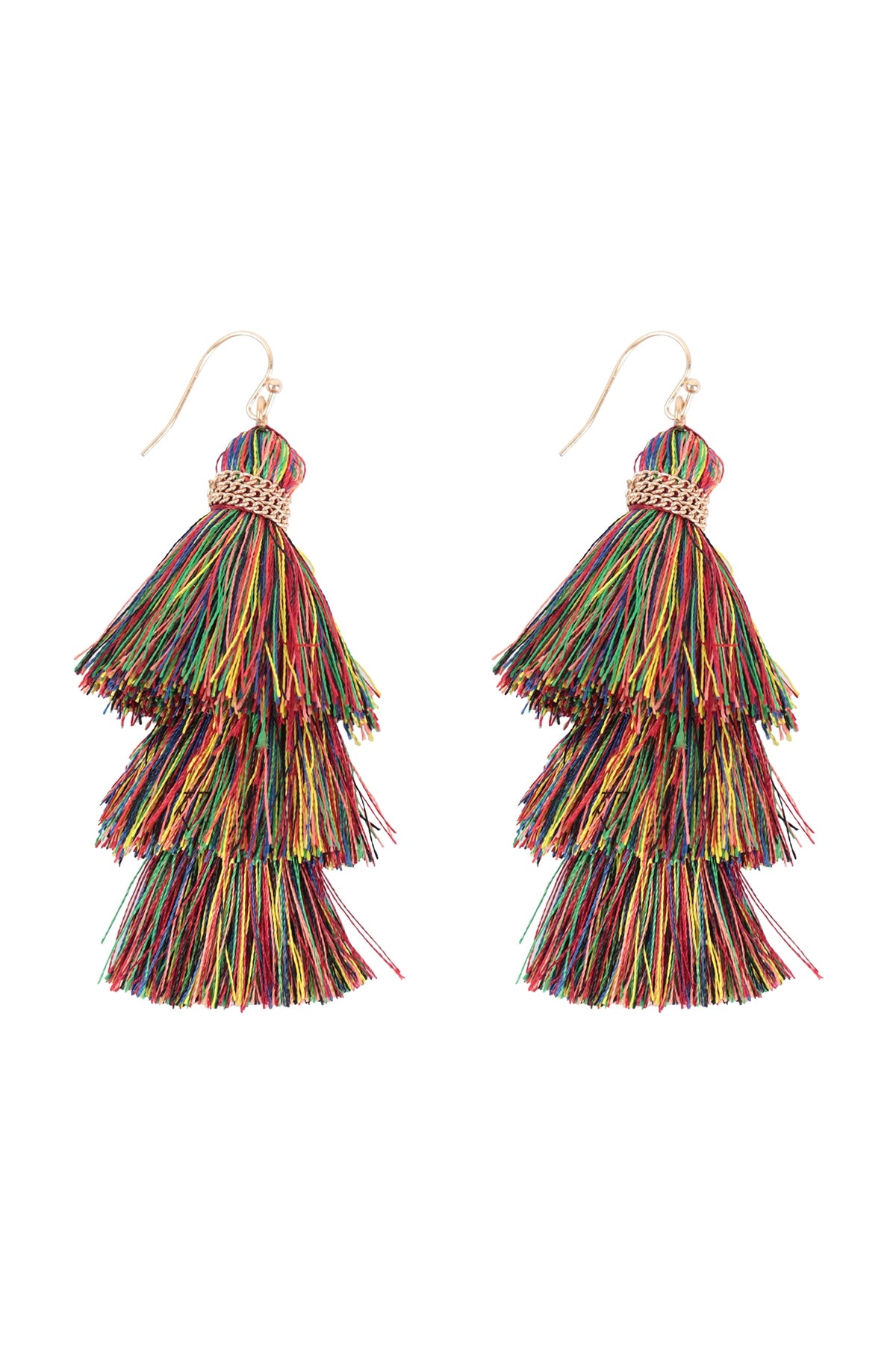 Three Layered Thread Tassel Hook Earrings