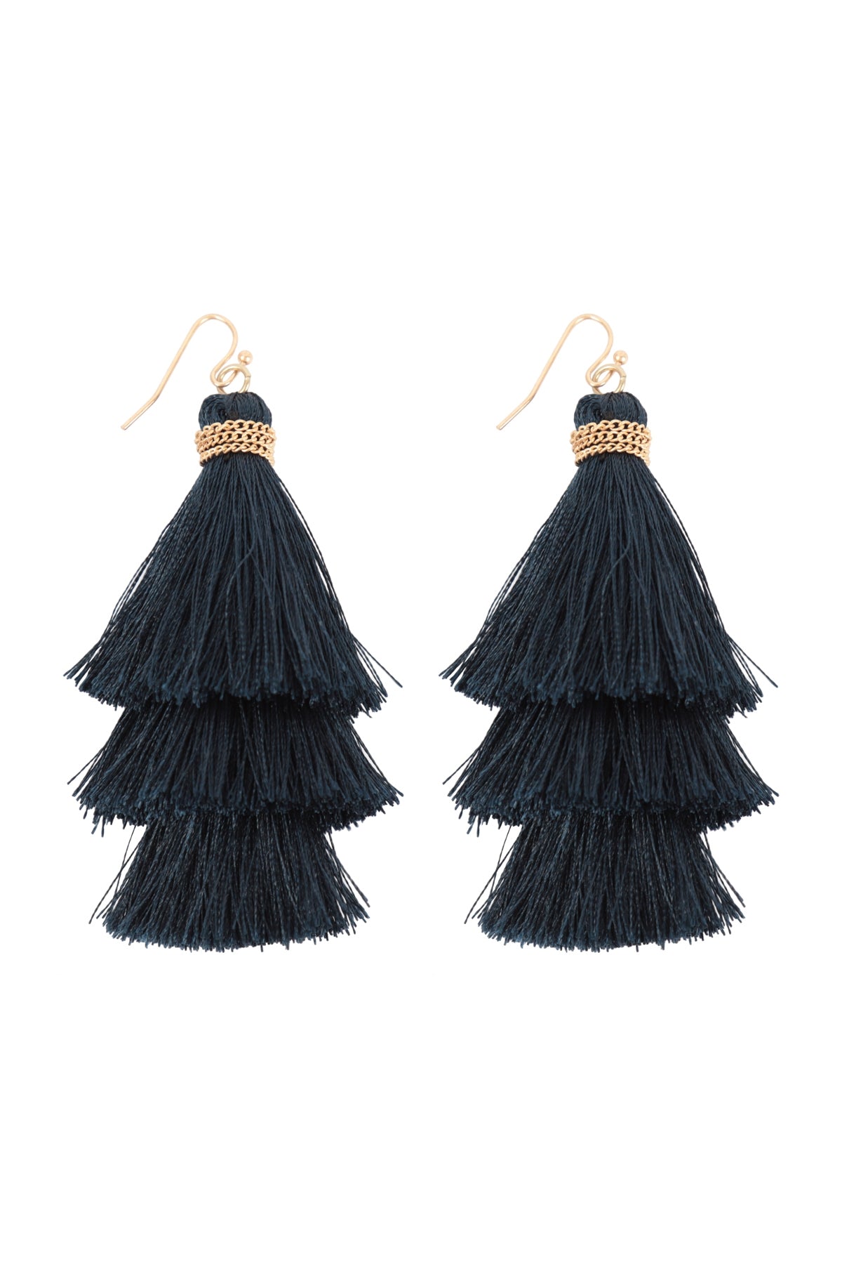 Three Layered Thread Tassel Hook Earrings