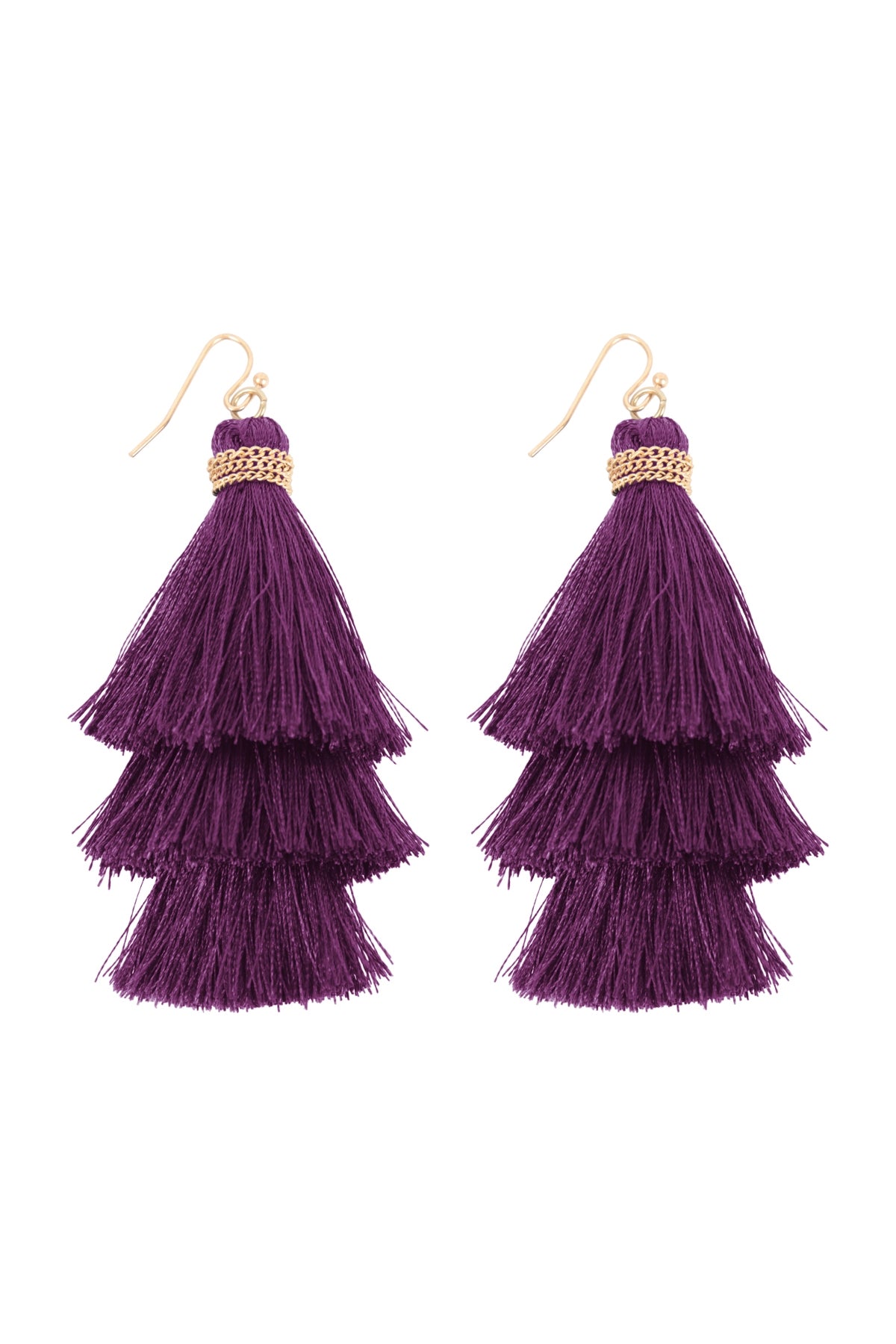 Three Layered Thread Tassel Hook Earrings