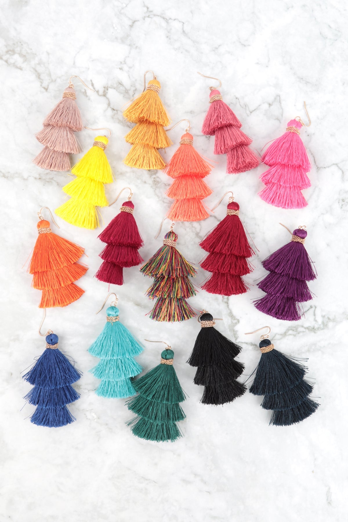 Three Layered Thread Tassel Hook Earrings