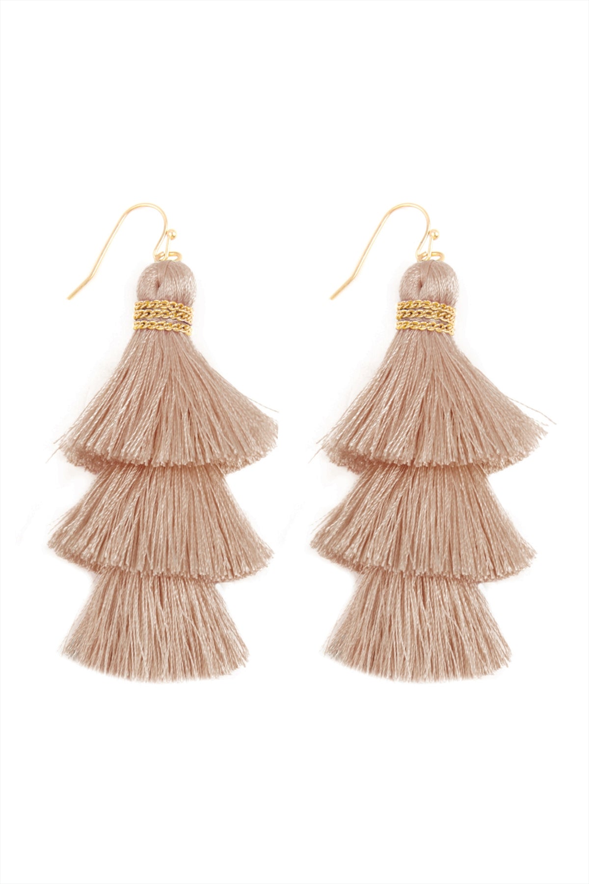 Three Layered Thread Tassel Hook Earrings
