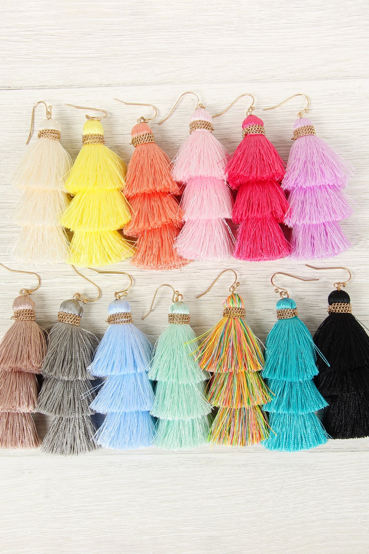 Three Layered Thread Tassel Hook Earrings