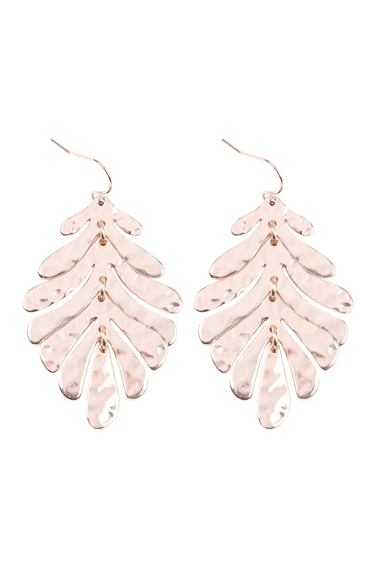 Rose Gold Fish Hook Cast Metal Leaf Earrings