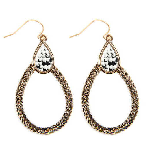 Texture Teardrop With Snake Skin Print Dangle Earrings Natural