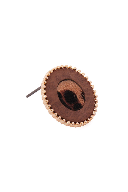 Animal Print Leather Round Two Tone Post Earrings