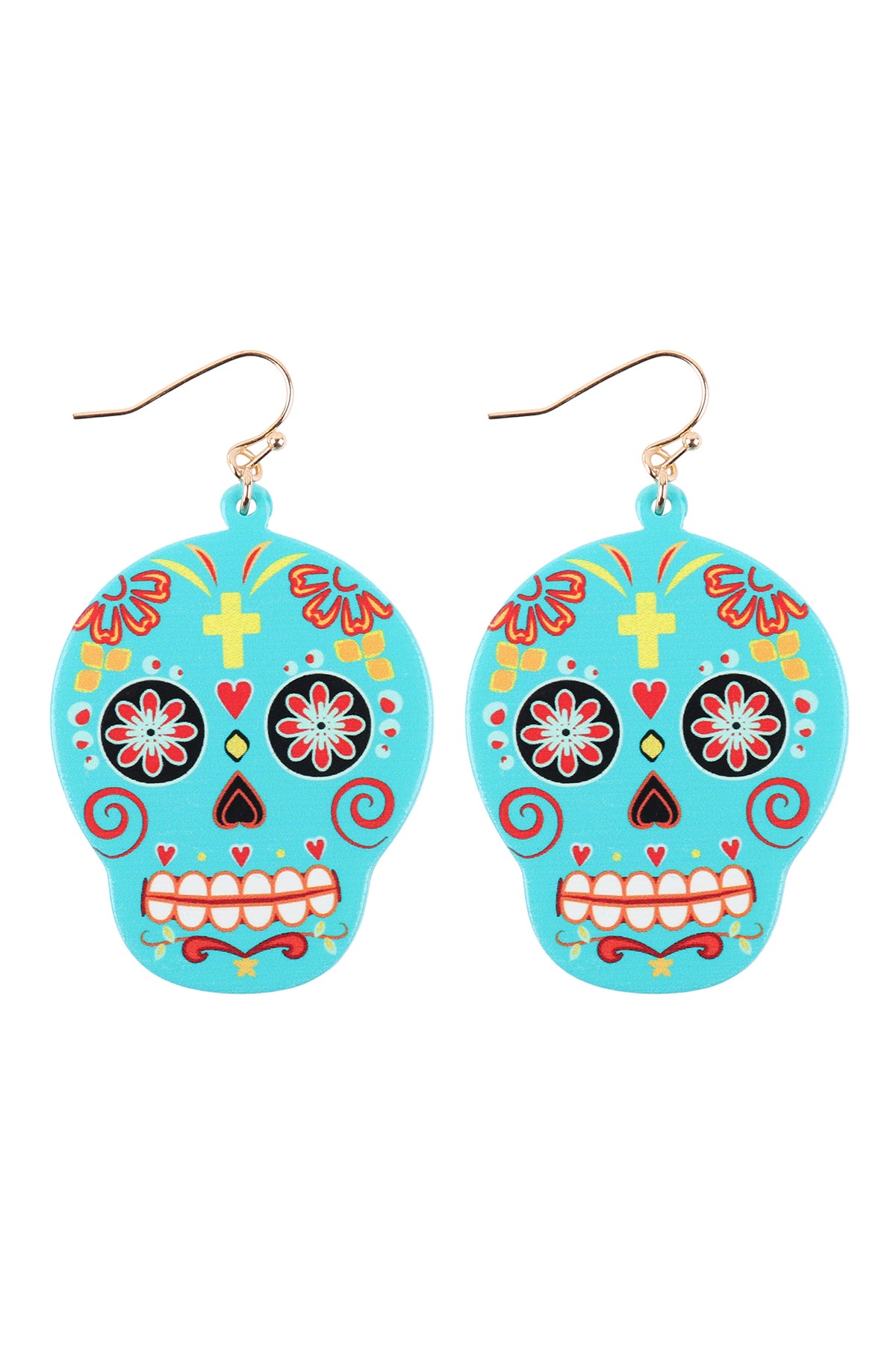 Sugar Skull Fish Hook Dangling Earrings Tur2uoise