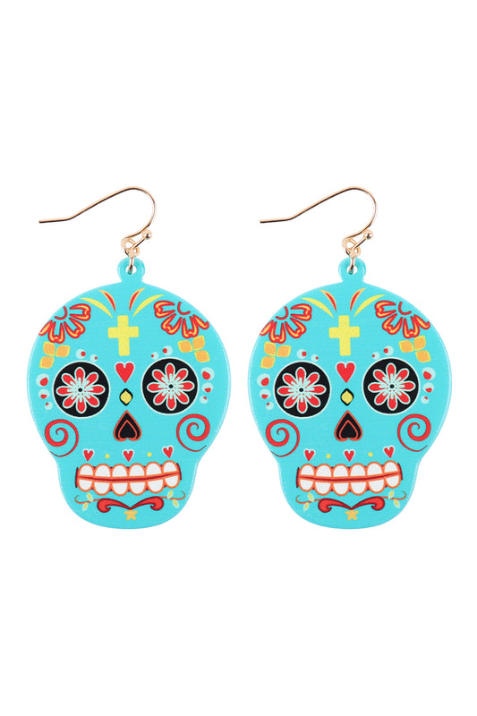 Sugar Skull Fish Hook Dangling Earrings Tur2uoise
