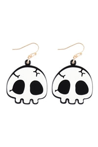 Halloween Skull Acetate Earrings White
