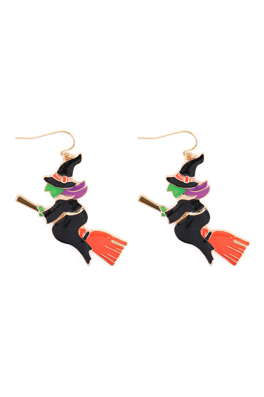 Halloween Witch Enamel Earrings Multicolor