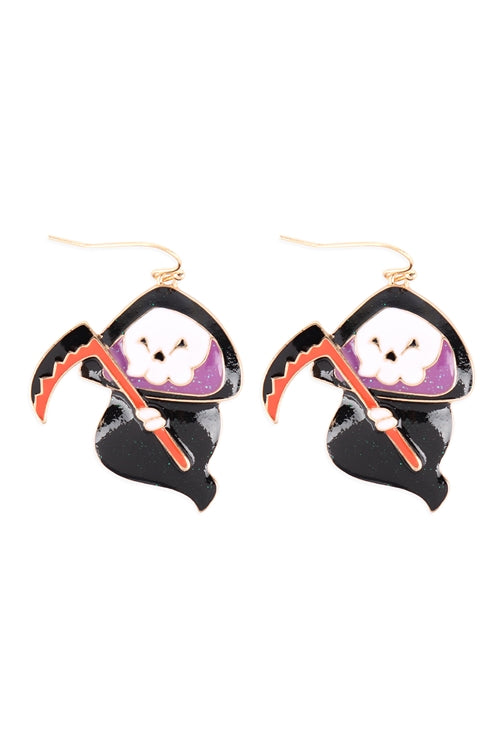 Halloween Reaper Enamel Earrings Black