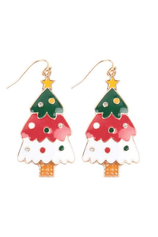 Christmas Tree Enamel Fish Hook Earrings Multicolor