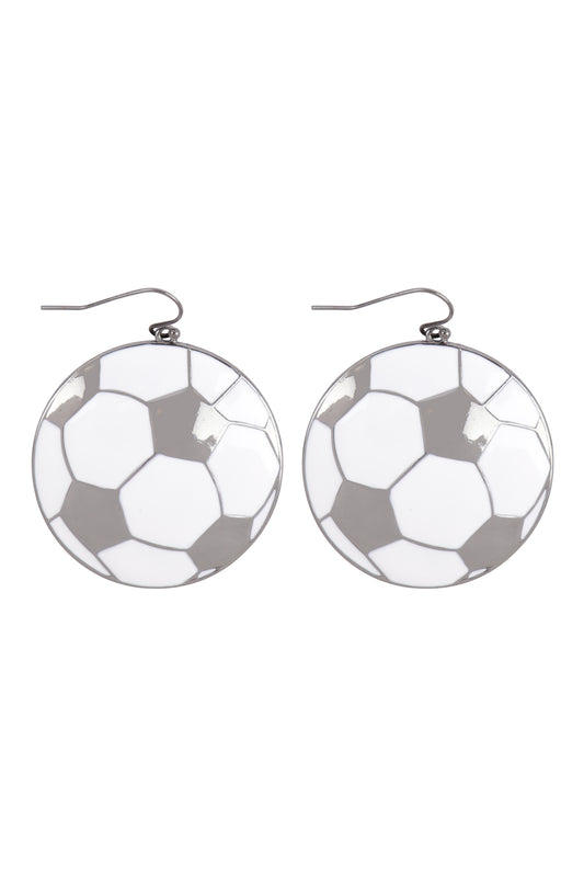 Soccer Sports Enamel Fish Hook Earrings White