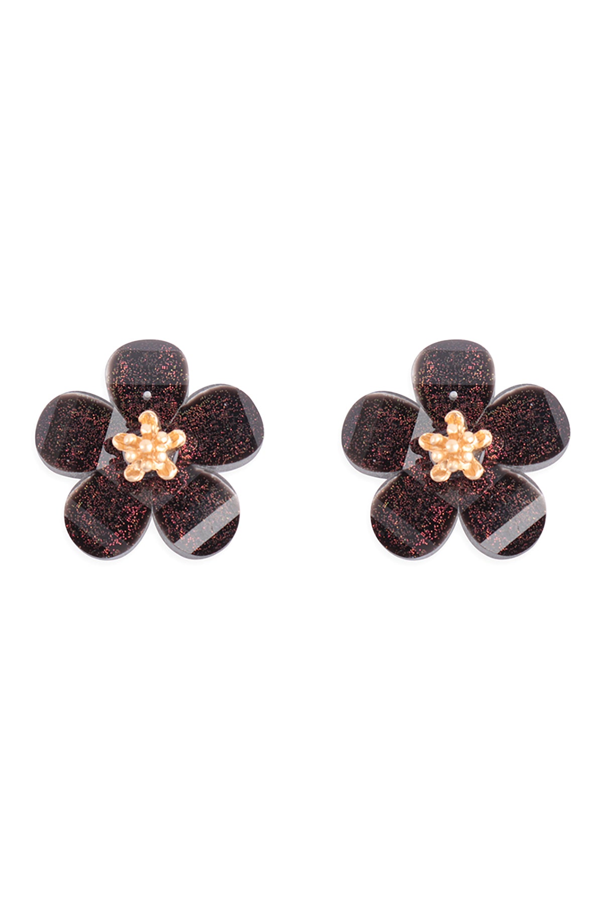 Resin Flower Stud Earrings Black