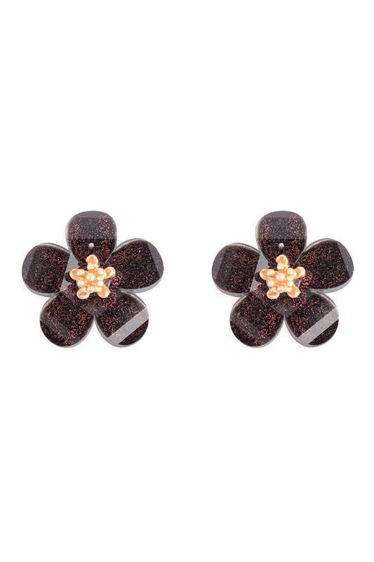 Resin Flower Stud Earrings Black