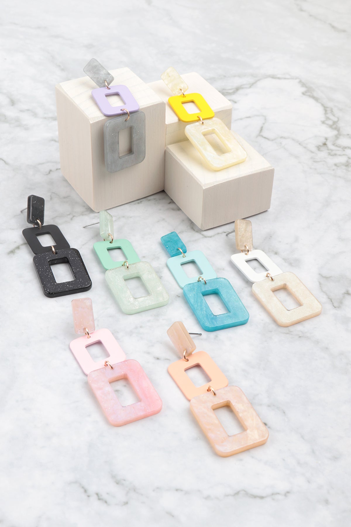 Glitter Square Acetate Drop Earrings