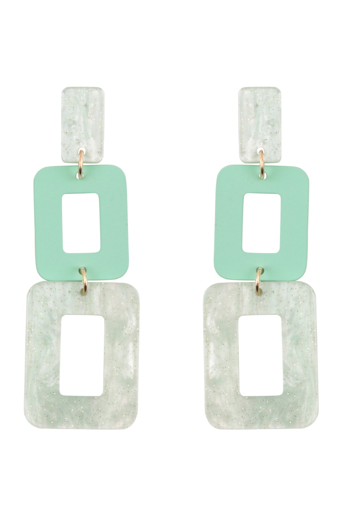 Glitter S2uare Acetate Drop Earrings Mint