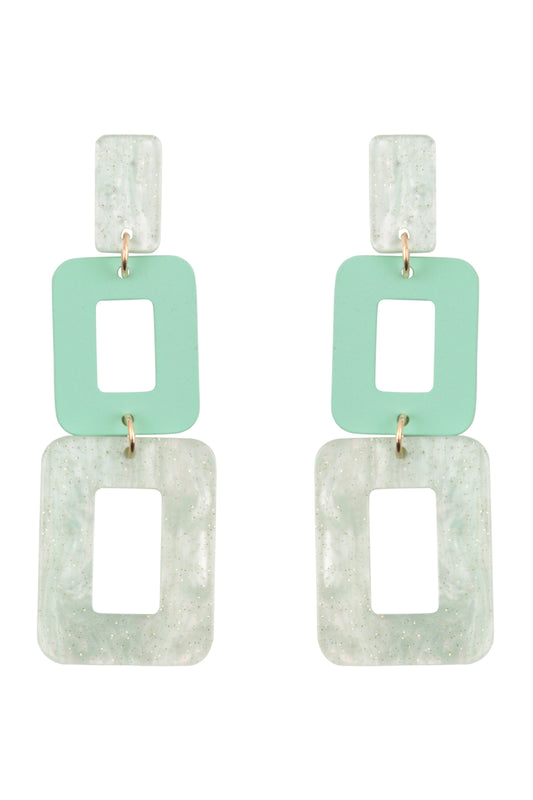 Glitter S2uare Acetate Drop Earrings Mint