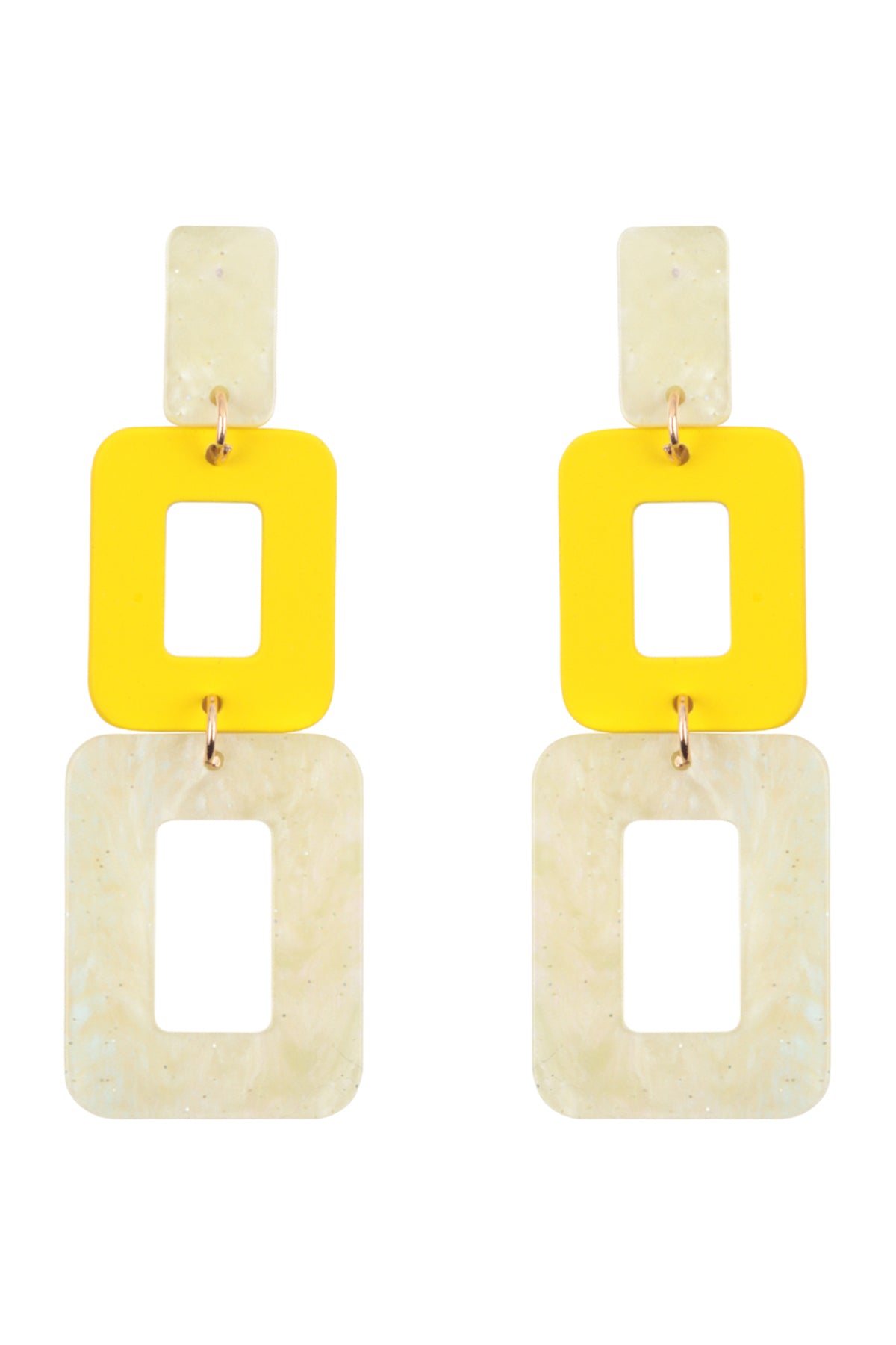 Glitter S2uare Acetate Drop Earrings Yellow