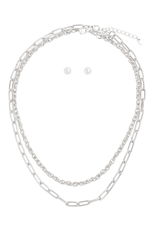 Multi Chain Layered Necklace and Earring Set