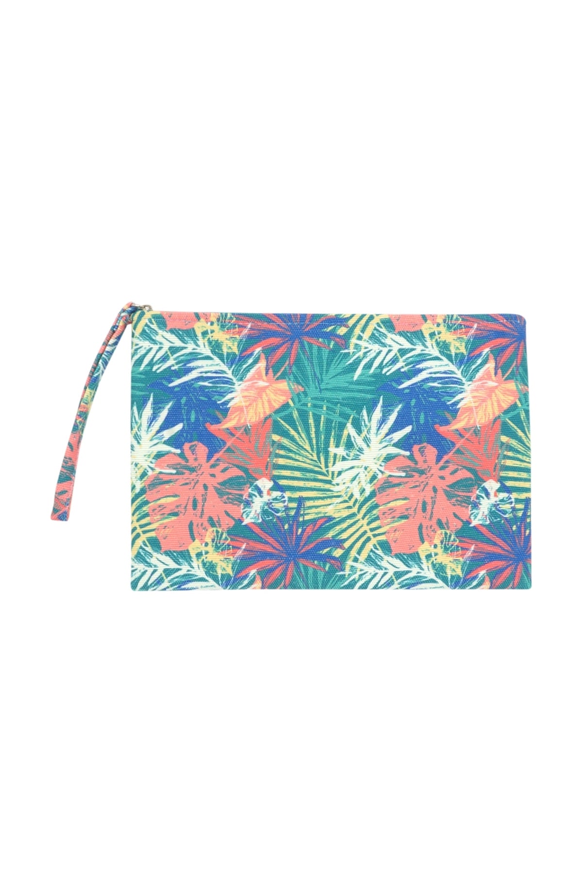 Hand Drawn Tropical Leaves Pouch Green/Coral