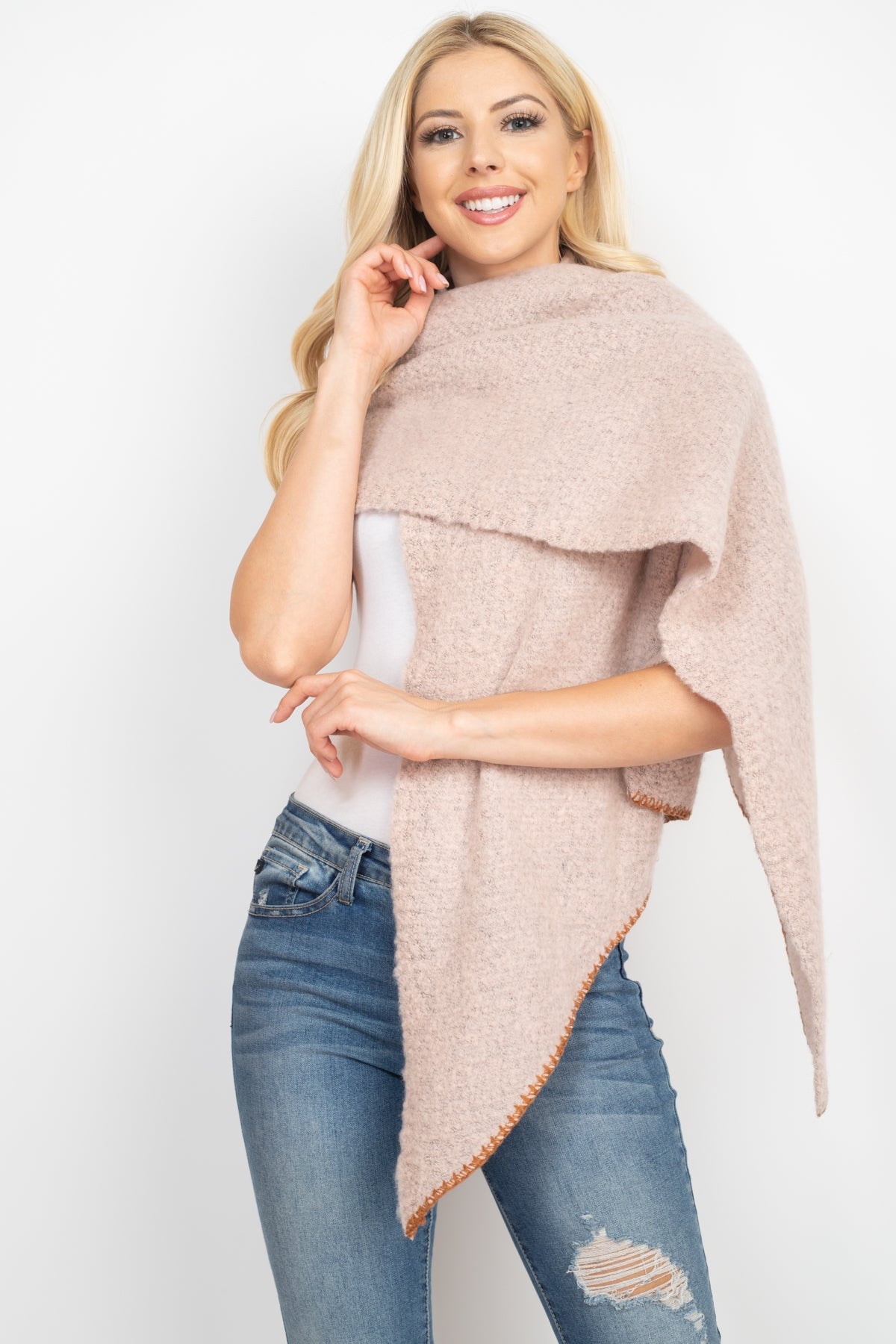 Stitch Trim Solid Oblong Scarf