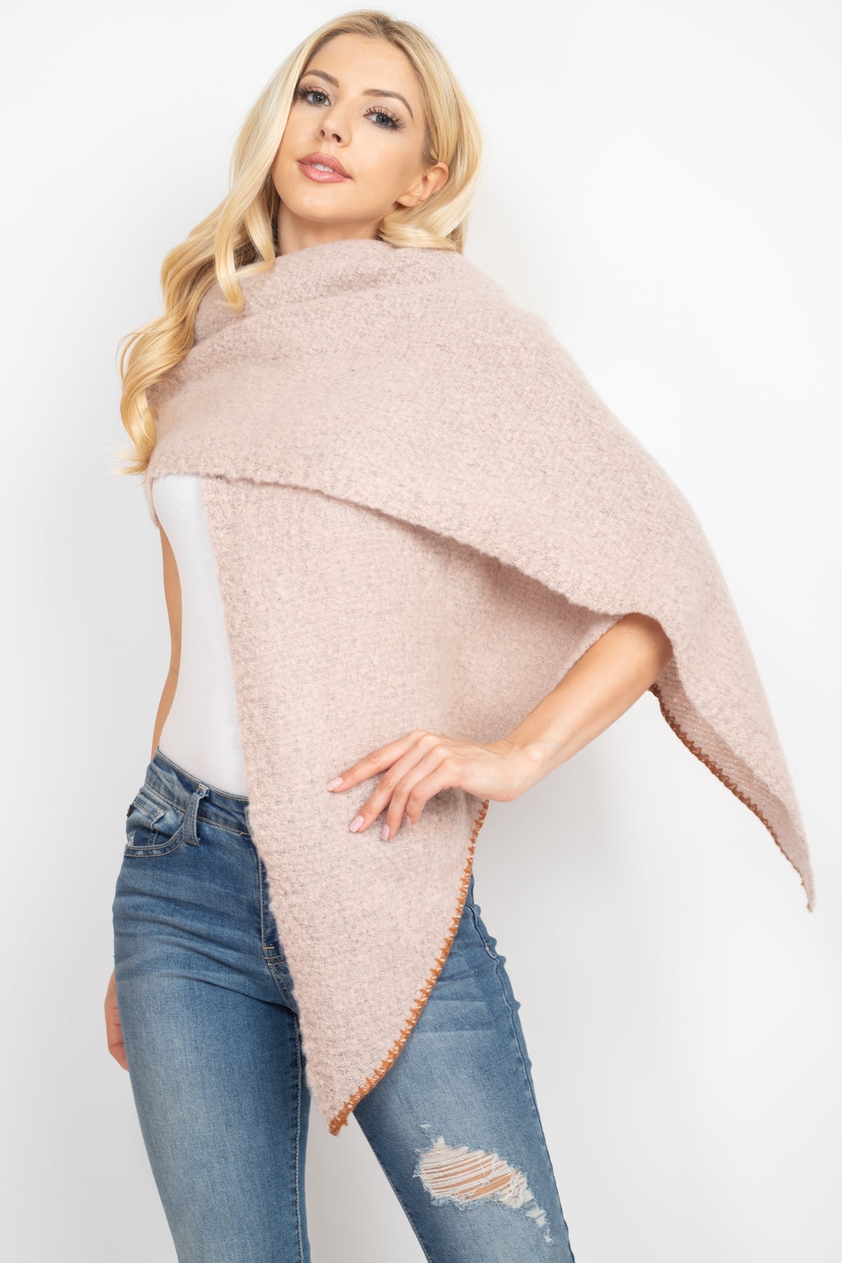 Stitch Trim Solid Oblong Scarf