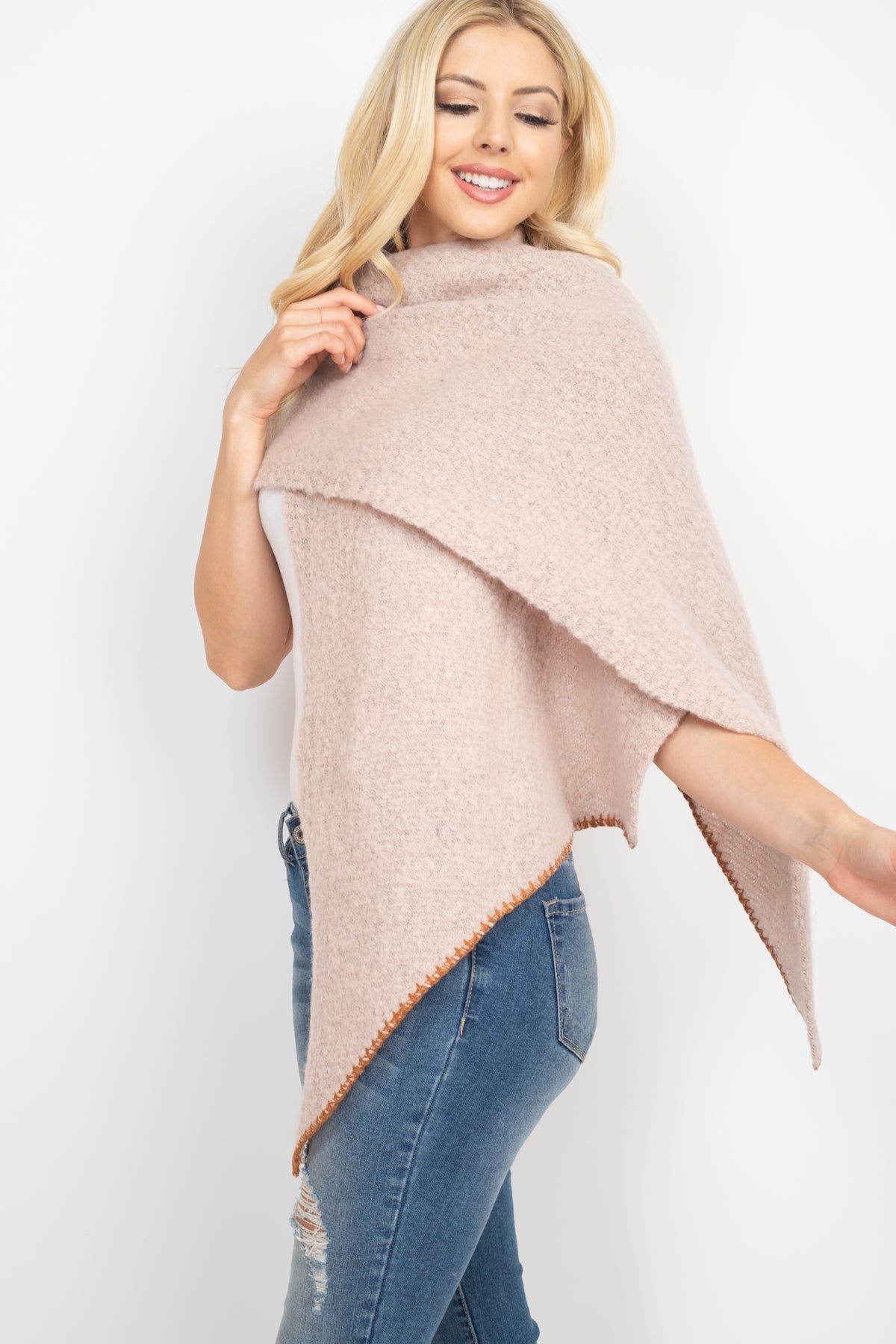 Stitch Trim Solid Oblong Scarf