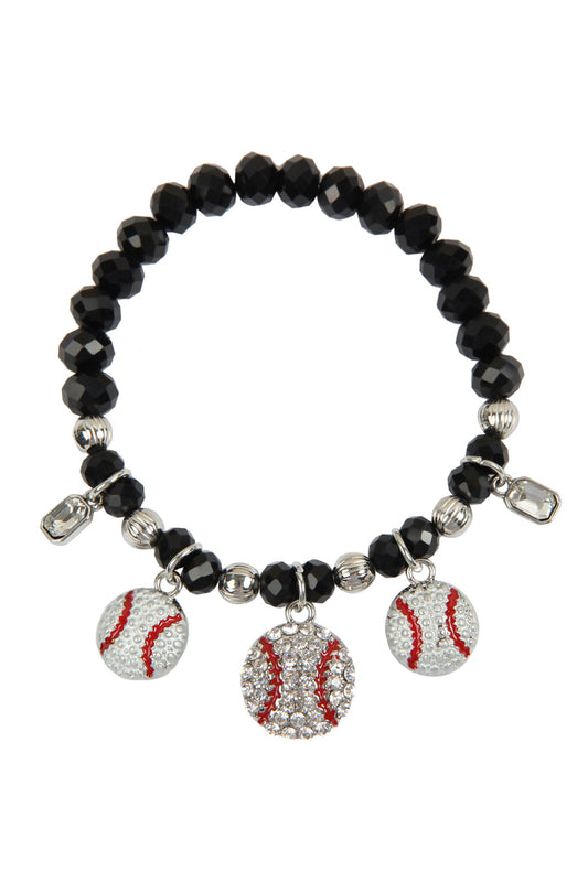 Baseball Rondelle Beads Charm Bracelet