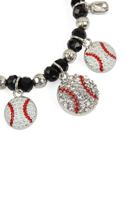 Baseball Rondelle Beads Charm Bracelet