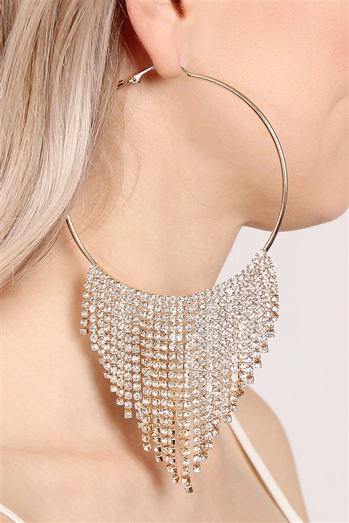 Silver Clear Tassel Dangling Hoop Earrings