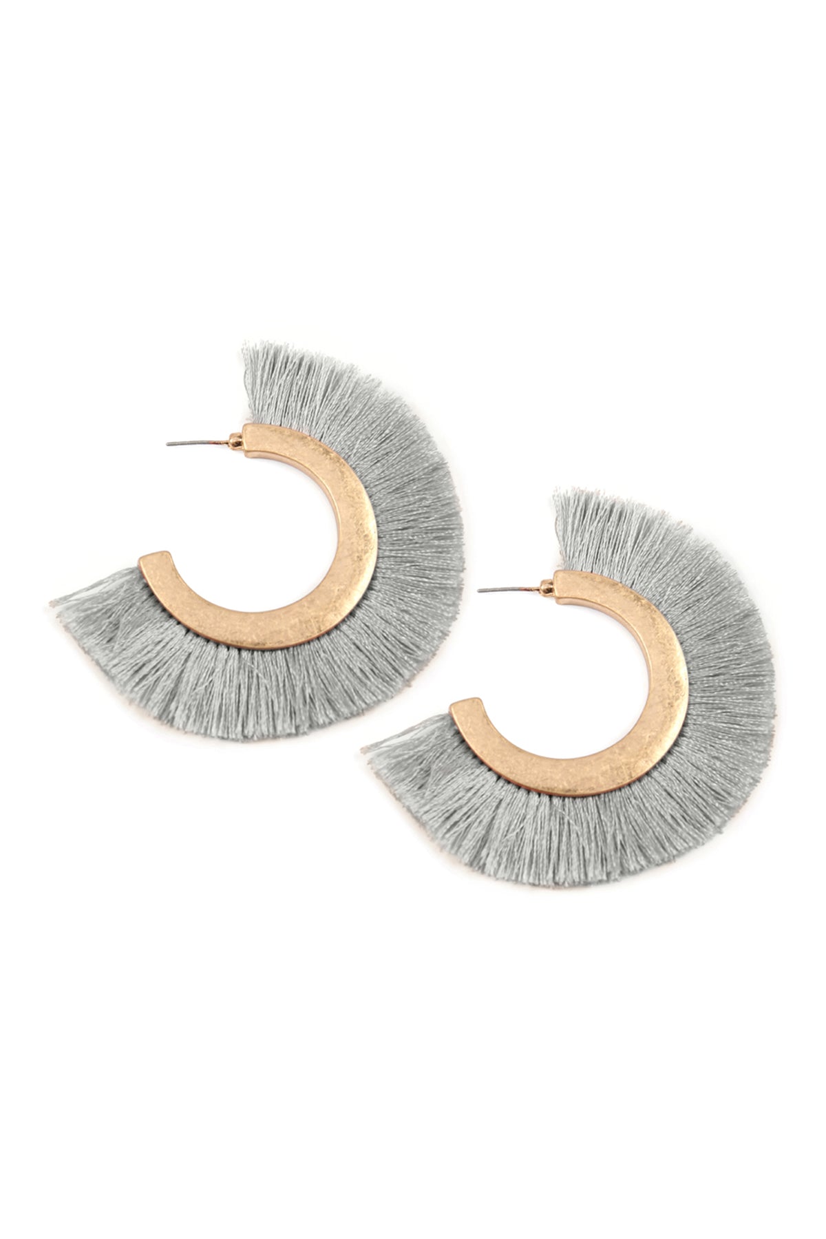 Gray Tassel Hoop Metal Post Earrings /6Pairs