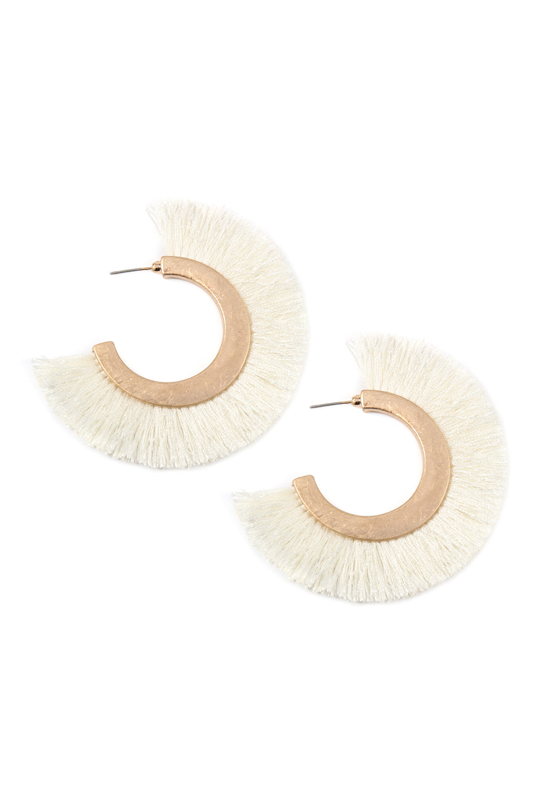 Tassel Hoop Metal Post Earrings /6Pairs