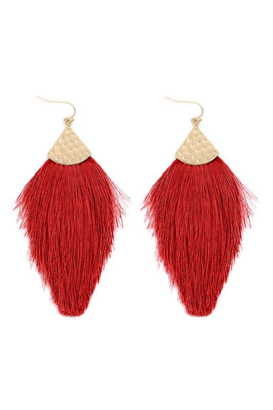 Thread Tassel Drop Earrings Burgundy