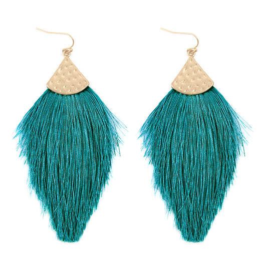 Thread Tassel Drop Earrings Teal