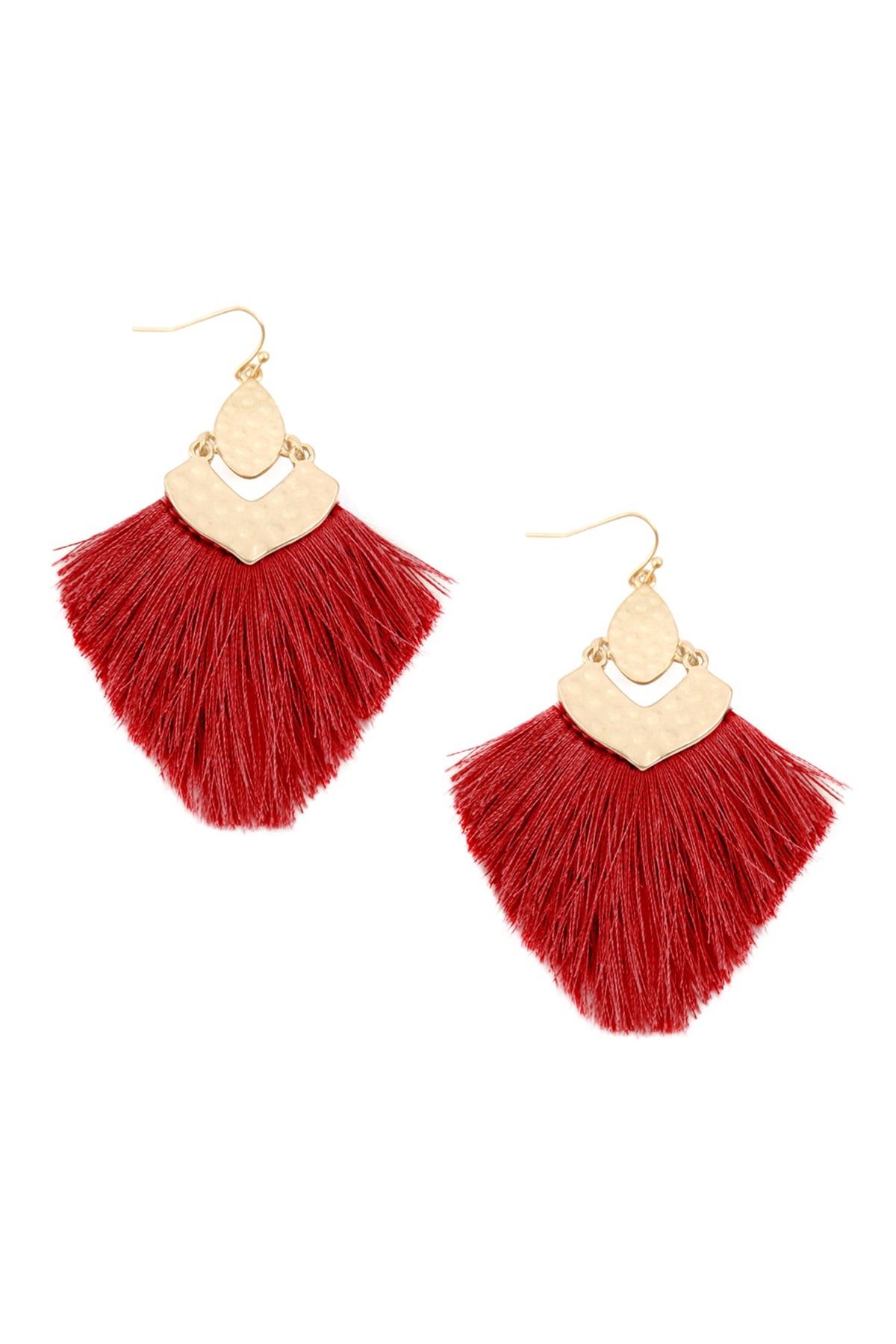 Burgundy Fringe Tassel Drop Earrings