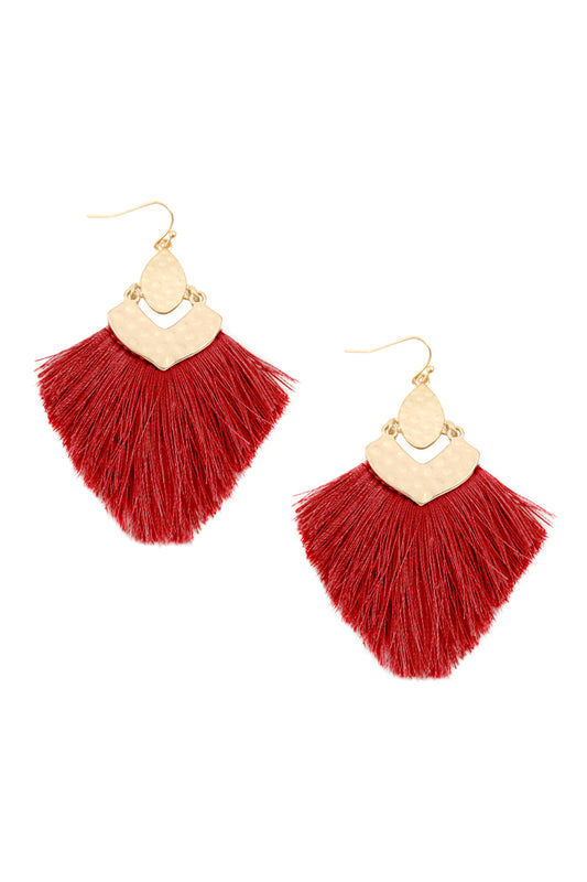 Burgundy Fringe Tassel Drop Earrings