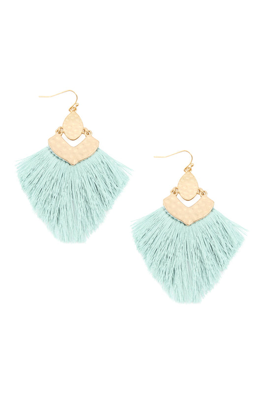 Mint Fringe Tassel Drop Earrings