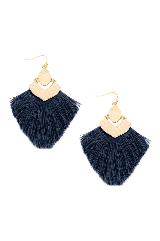 Navy Fringe Tassel Drop Earrings