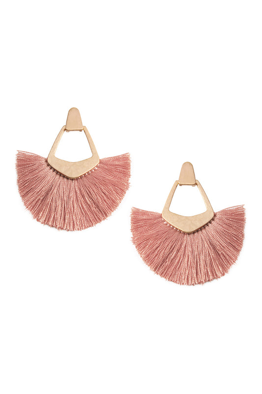 Fan Tassel Post Dangle Earrings Dusty Pink