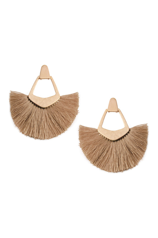 Fan Tassel Post Dangle Earrings Light Brown