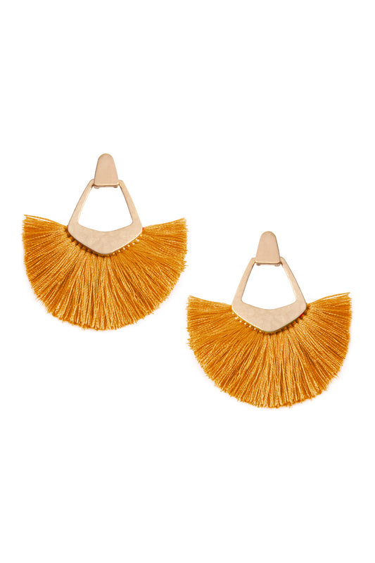 Fan Tassel Post Dangle Earrings Mustard