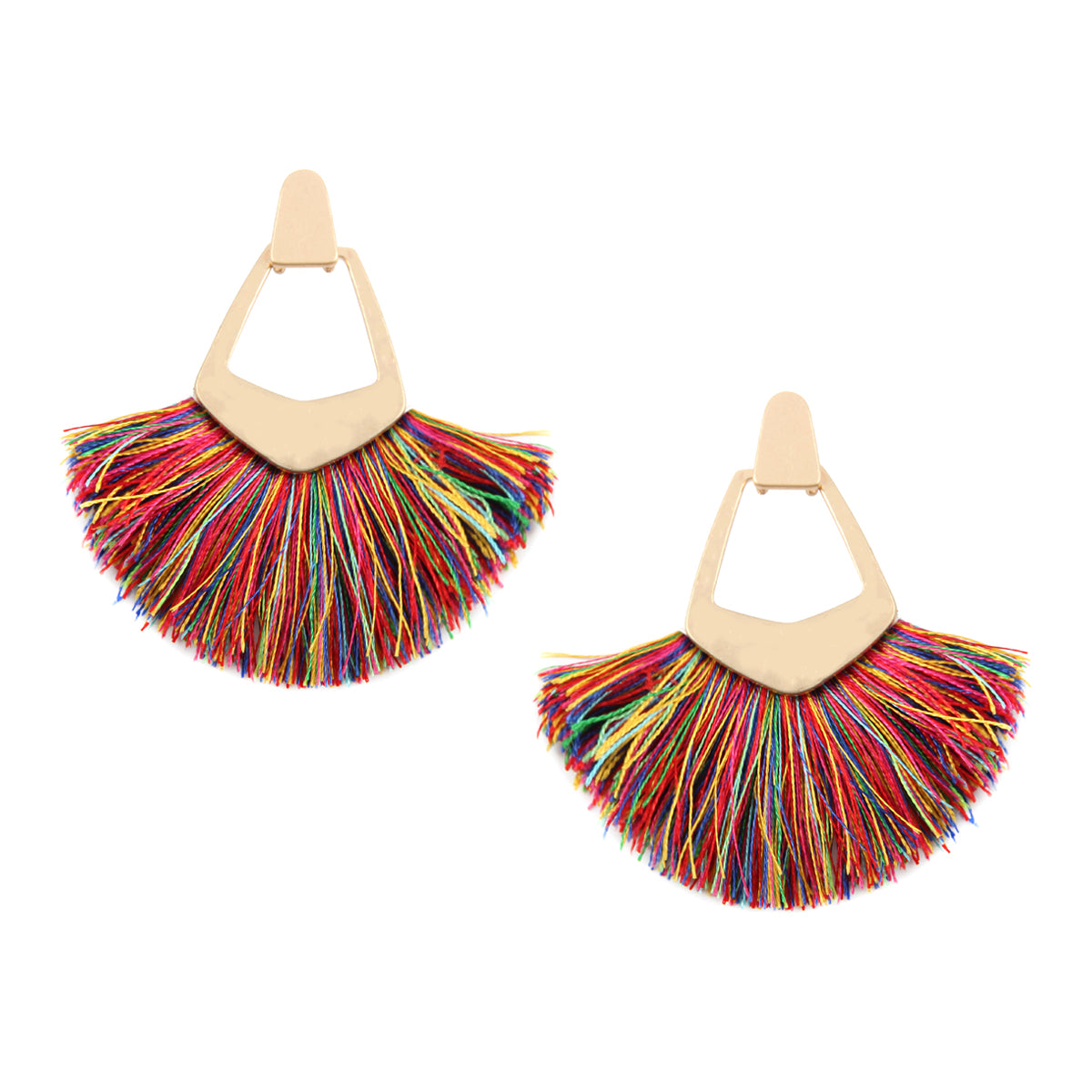 Fan Tassel Post Dangle Earrings Multicolor