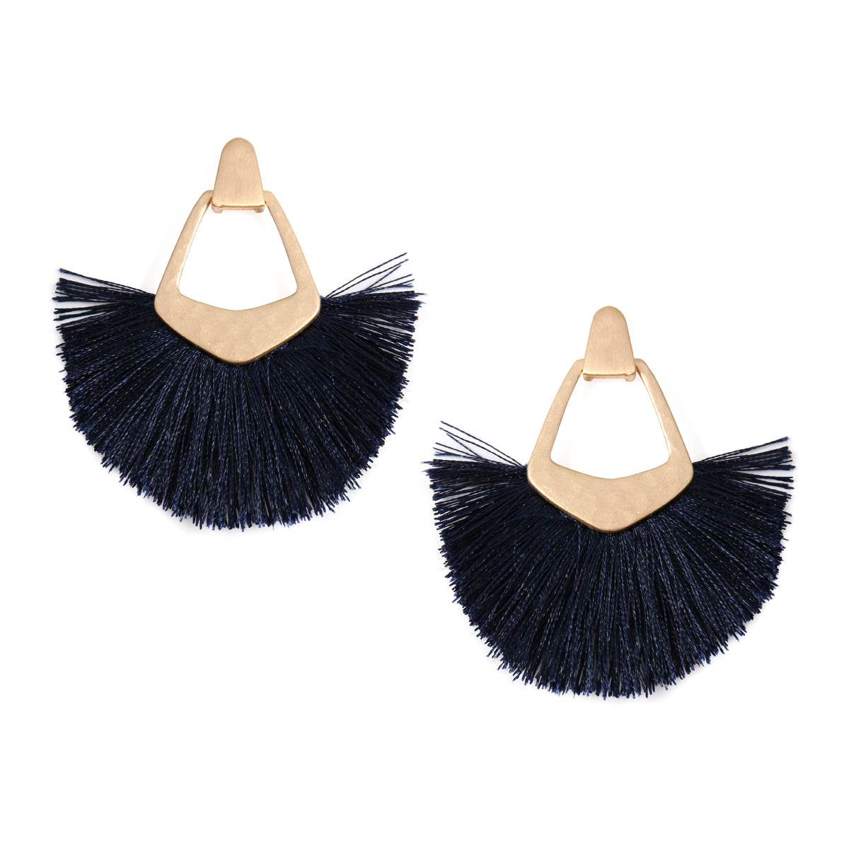 Fan Tassel Post Dangle Earrings Navy