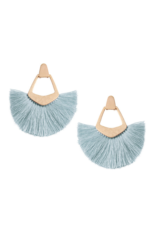 Fan Tassel Post Dangle Earrings Light Blue