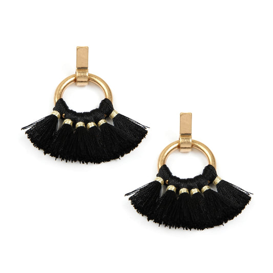 Fan Tassel Post Wrap Hoop Dangle Earrings