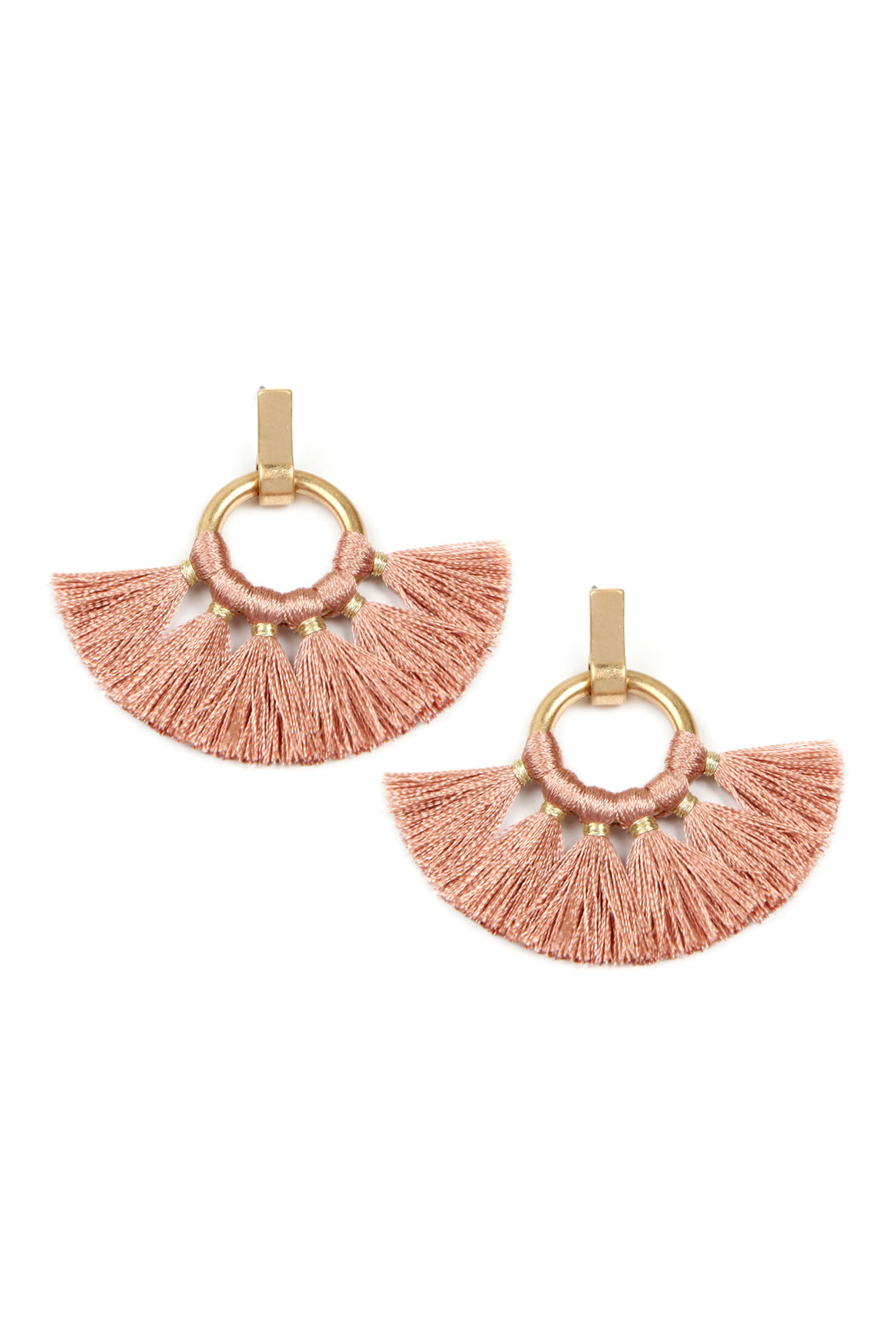 Duty Pink Fan Tassel Post Wrap Hoop Dangle Earrings