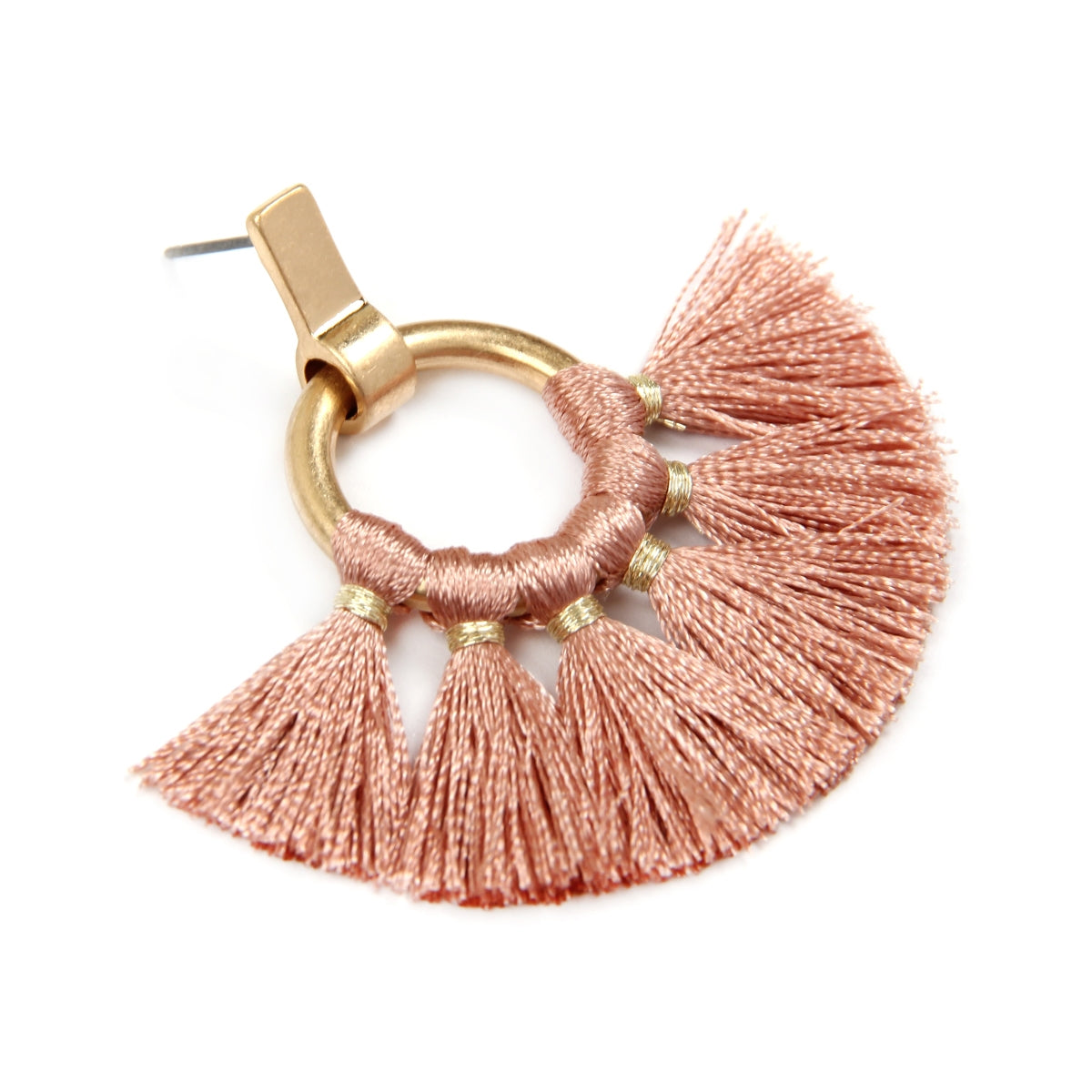 Fan Tassel Post Wrap Hoop Dangle Earrings