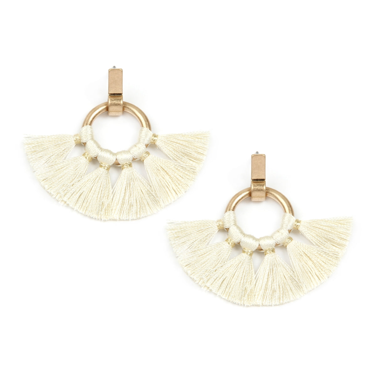 Fan Tassel Post Wrap Hoop Dangle Earrings